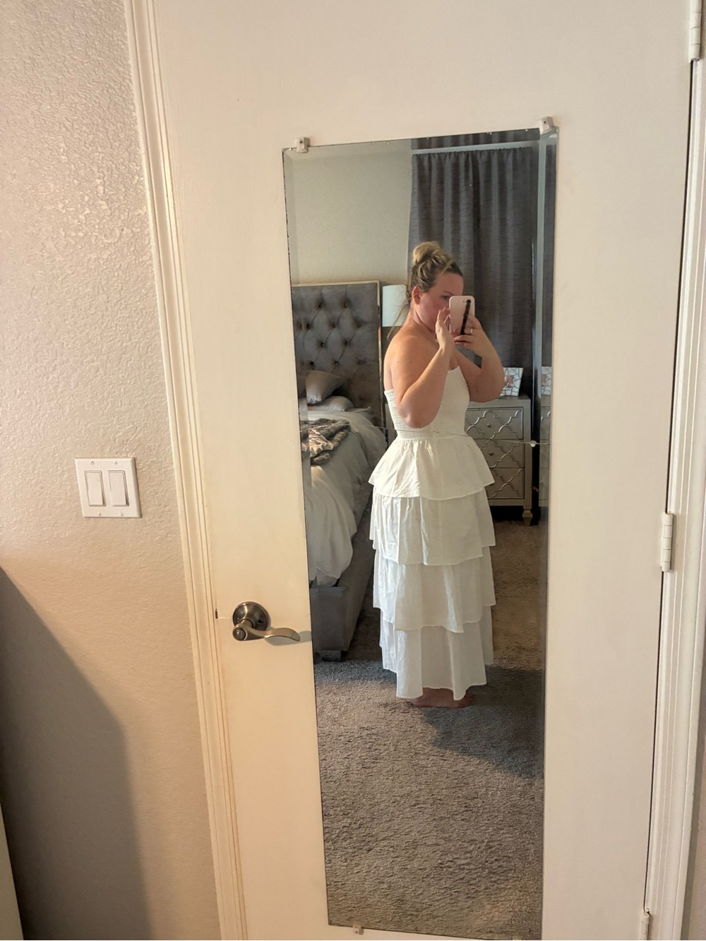 Strapless White Tiered Maxi Dress - Picture 5 of 7